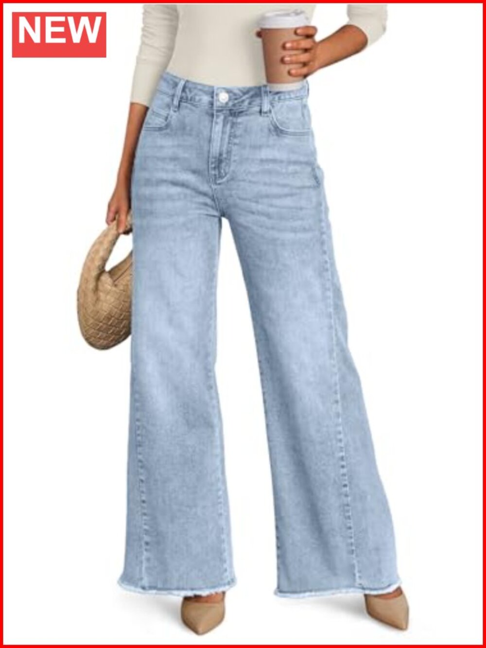 Wide Leg Jeans Relaxed Loose Fit Raw Hem Flare Denim Pants